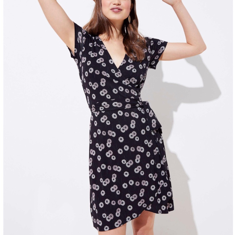 LOFT | Black Vine Knit Wrap Dress *NWT*